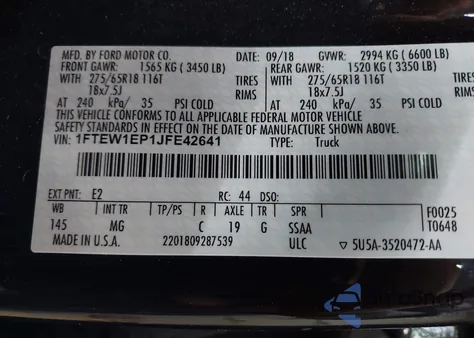 2018 Ford F-150 Xlt из США, поврежденный, VIN 1FTEW1EP1JFE42641